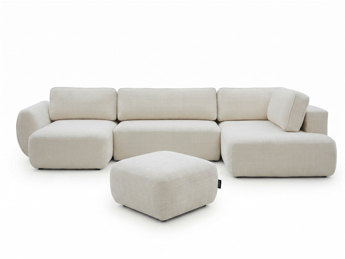 Canapé panoramique convertible coffre DENISE tissu texturé avec pouf
