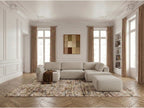 Canapé panoramique convertible coffre DENISE tissu texturé avec pouf