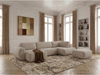 Canapé panoramique convertible coffre DENISE tissu texturé avec pouf