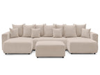 Canapé panoramique convertible coffre ENVY tissu bouclette avec pouf rectangulaire