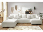 Canapé panoramique convertible coffre ENVY tissu bouclette avec pouf rectangulaire