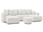 Canapé panoramique convertible coffre ENVY tissu bouclette avec pouf rond