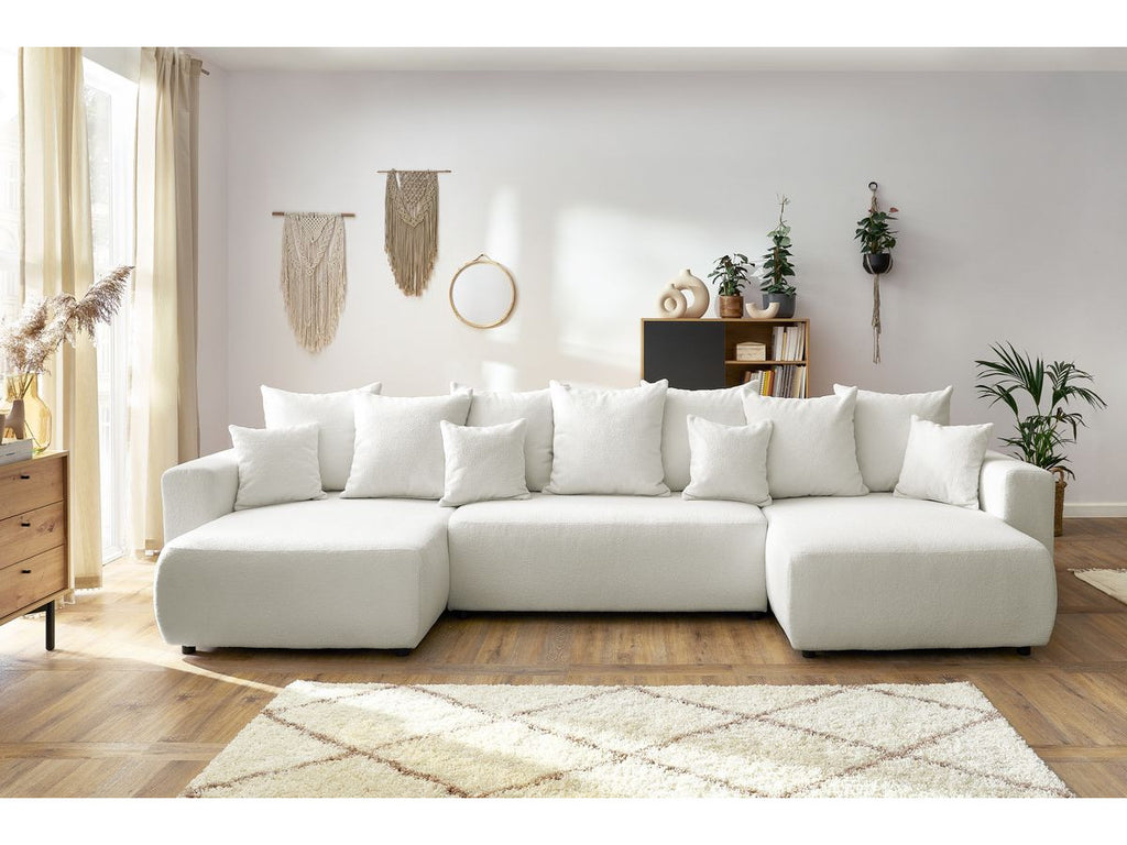 Canapé panoramique convertible coffre ENVY tissu bouclette