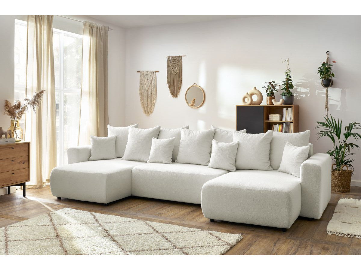 Canapé panoramique convertible coffre ENVY tissu bouclette