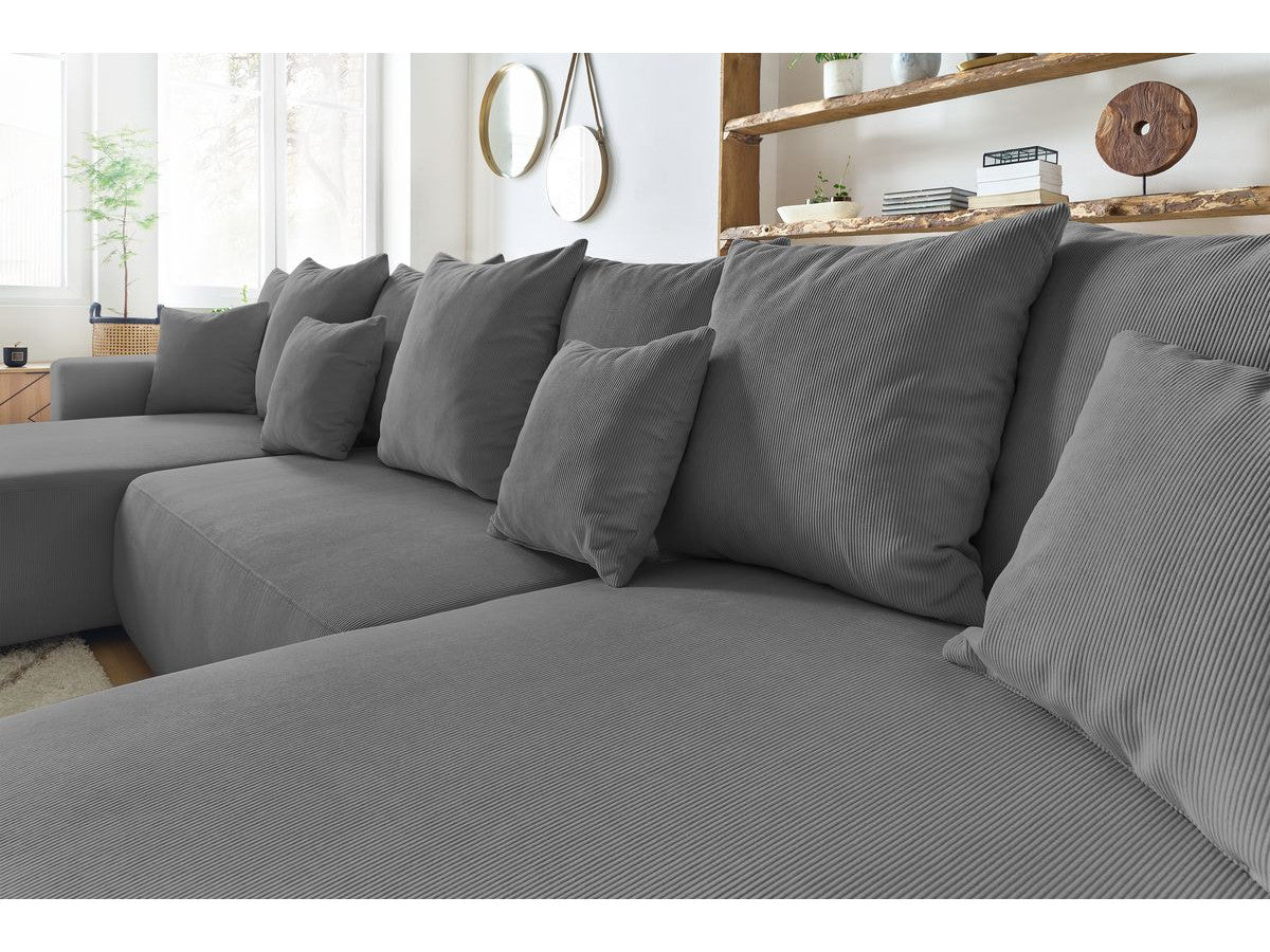 Canapé panoramique convertible coffre ENVY Velours côtelé avec pouf