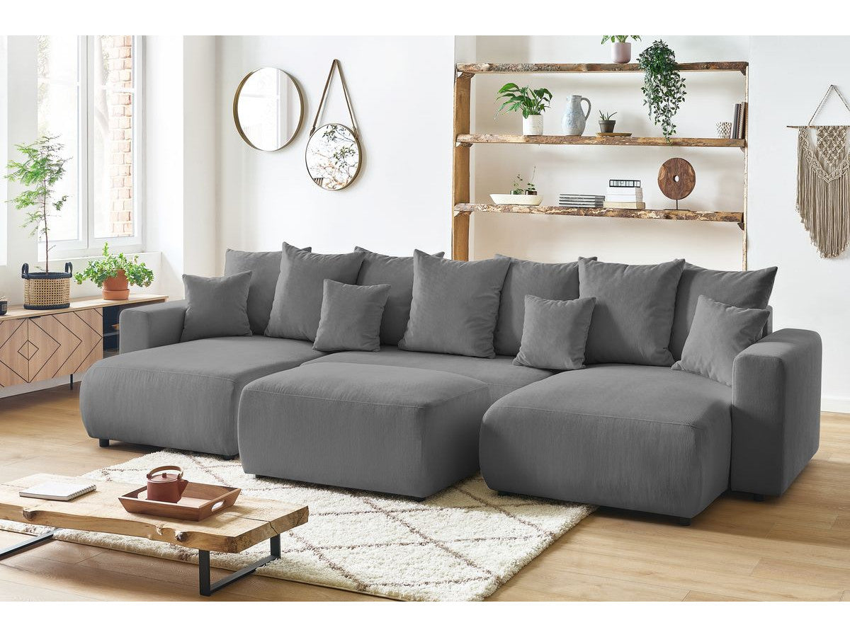 Canapé panoramique convertible coffre ENVY Velours côtelé avec pouf