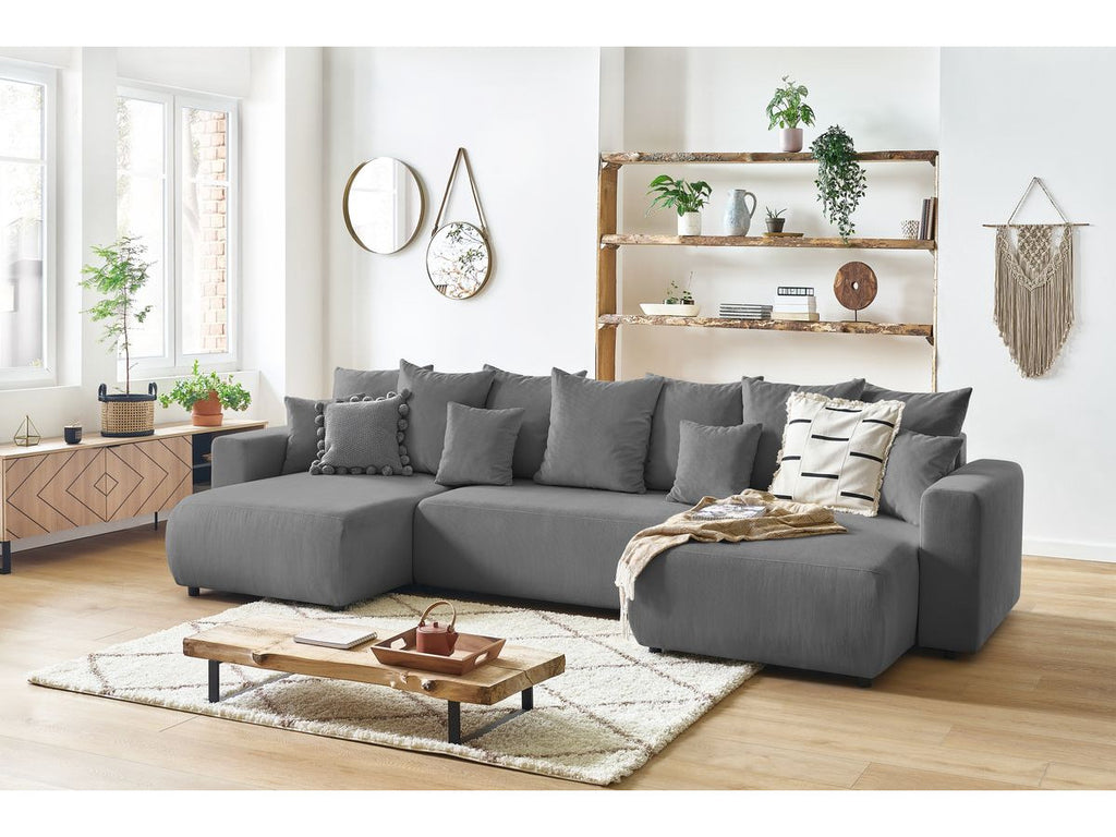 Canapé panoramique convertible coffre ENVY Velours côtelé avec pouf