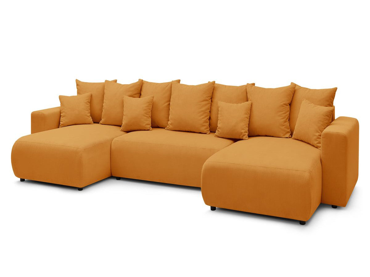 Canapé panoramique convertible coffre ENVY Velours côtelé avec pouf
