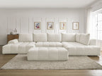 Canapé panoramique convertible coffre EVEREST tissu chiné avec pouf