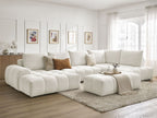 Canapé panoramique convertible coffre EVEREST tissu chiné avec pouf