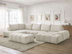 Canapé panoramique convertible coffre EVEREST tissu texturé avec pouf