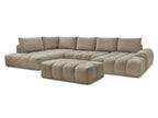 Canapé panoramique convertible coffre EVEREST tissu texturé avec pouf
