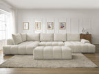 Canapé panoramique convertible coffre EVEREST tissu texturé avec pouf