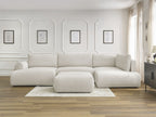 Canapé panoramique convertible coffre LUCIEN gros côtelé doux avec pouf