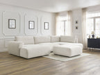 Canapé panoramique convertible coffre LUCIEN gros côtelé doux avec pouf