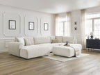 Canapé panoramique convertible coffre LUCIEN gros côtelé doux avec pouf