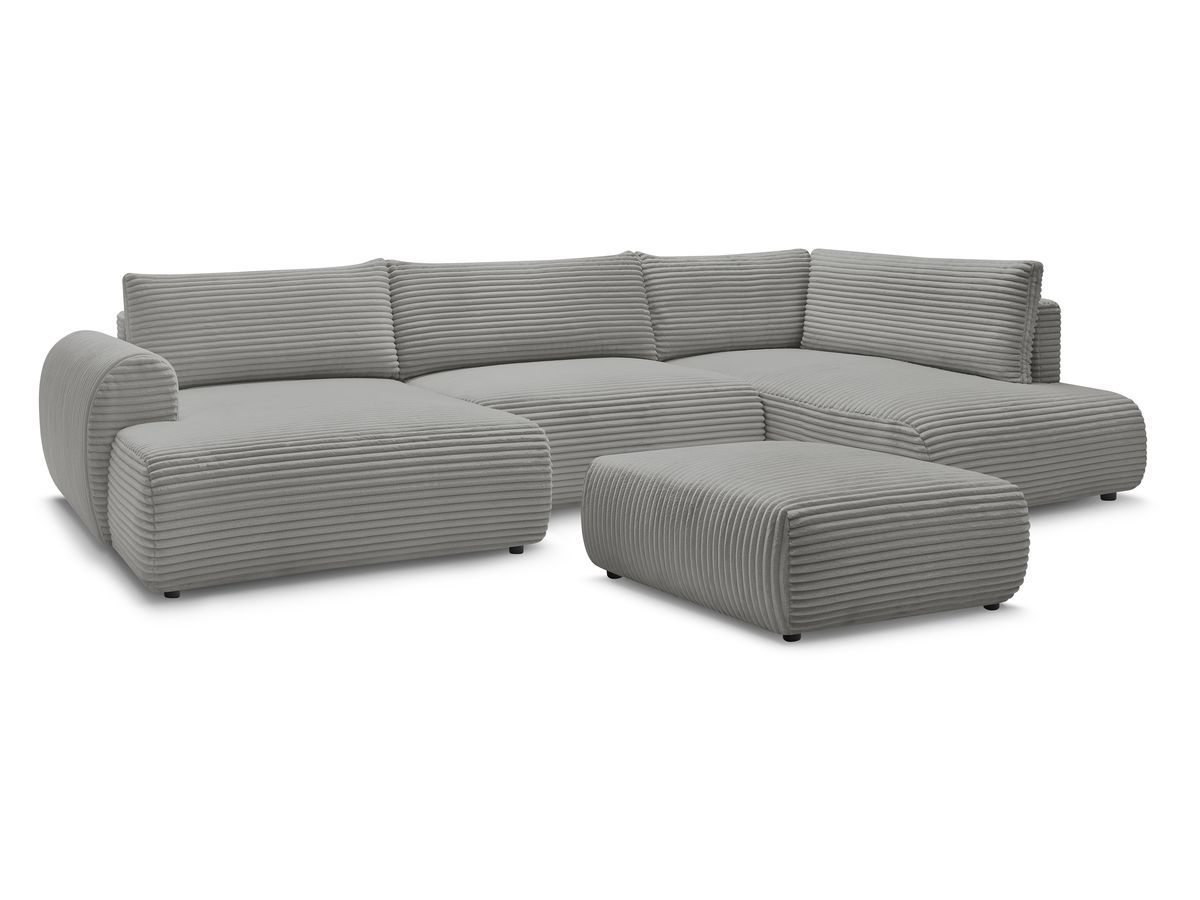 Canapé panoramique convertible coffre LUCIEN gros côtelé doux avec pouf