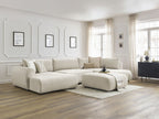 Canapé panoramique convertible coffre LUCIEN tissu lisse avec pouf