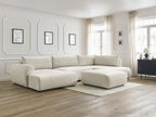 Canapé panoramique convertible coffre LUCIEN tissu lisse avec pouf