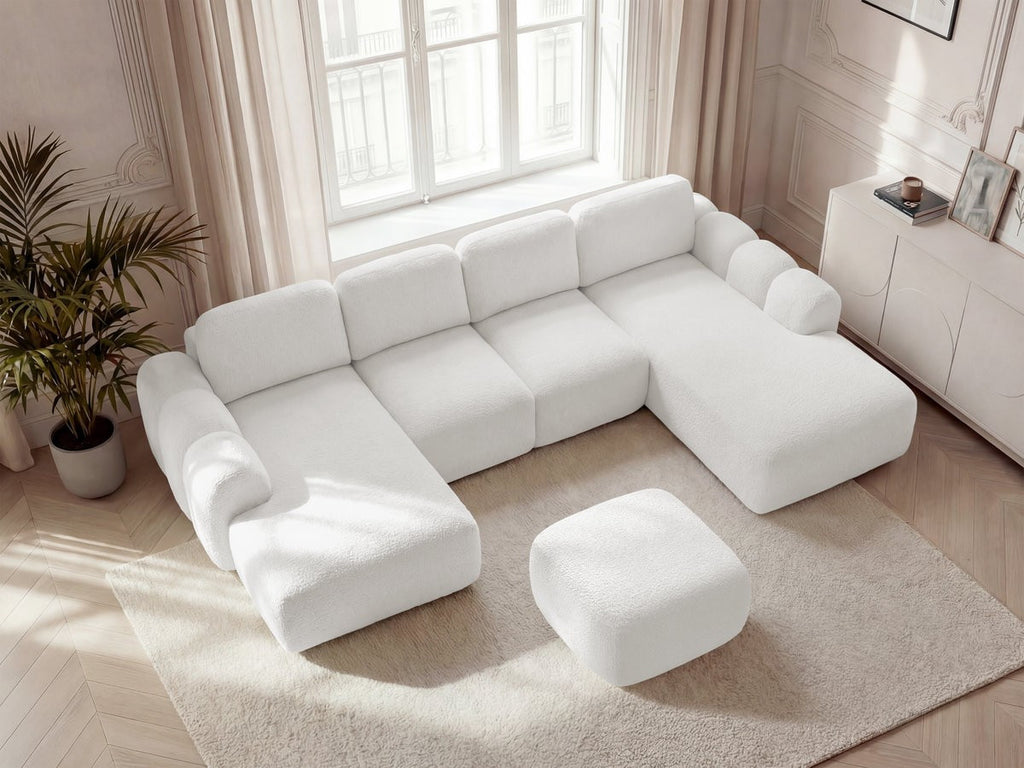 Canapé panoramique convertible coffre MONTAIGNE tissu bouclette avec pouf