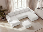 Canapé panoramique convertible coffre MONTAIGNE tissu bouclette avec pouf
