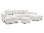 Canapé panoramique convertible coffre MONTAIGNE tissu bouclette avec pouf
