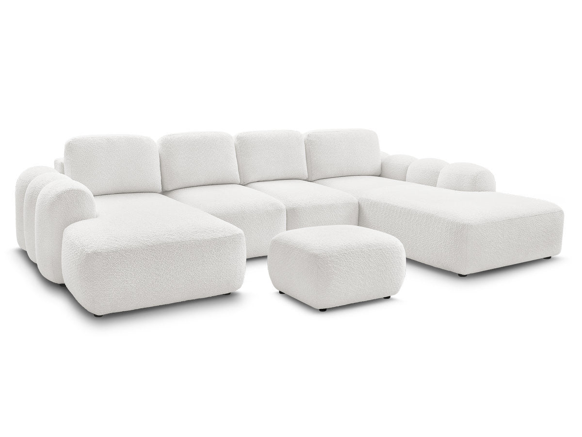 Canapé panoramique convertible coffre MONTAIGNE tissu bouclette avec pouf