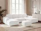 Canapé panoramique convertible coffre MONTAIGNE tissu bouclette avec pouf