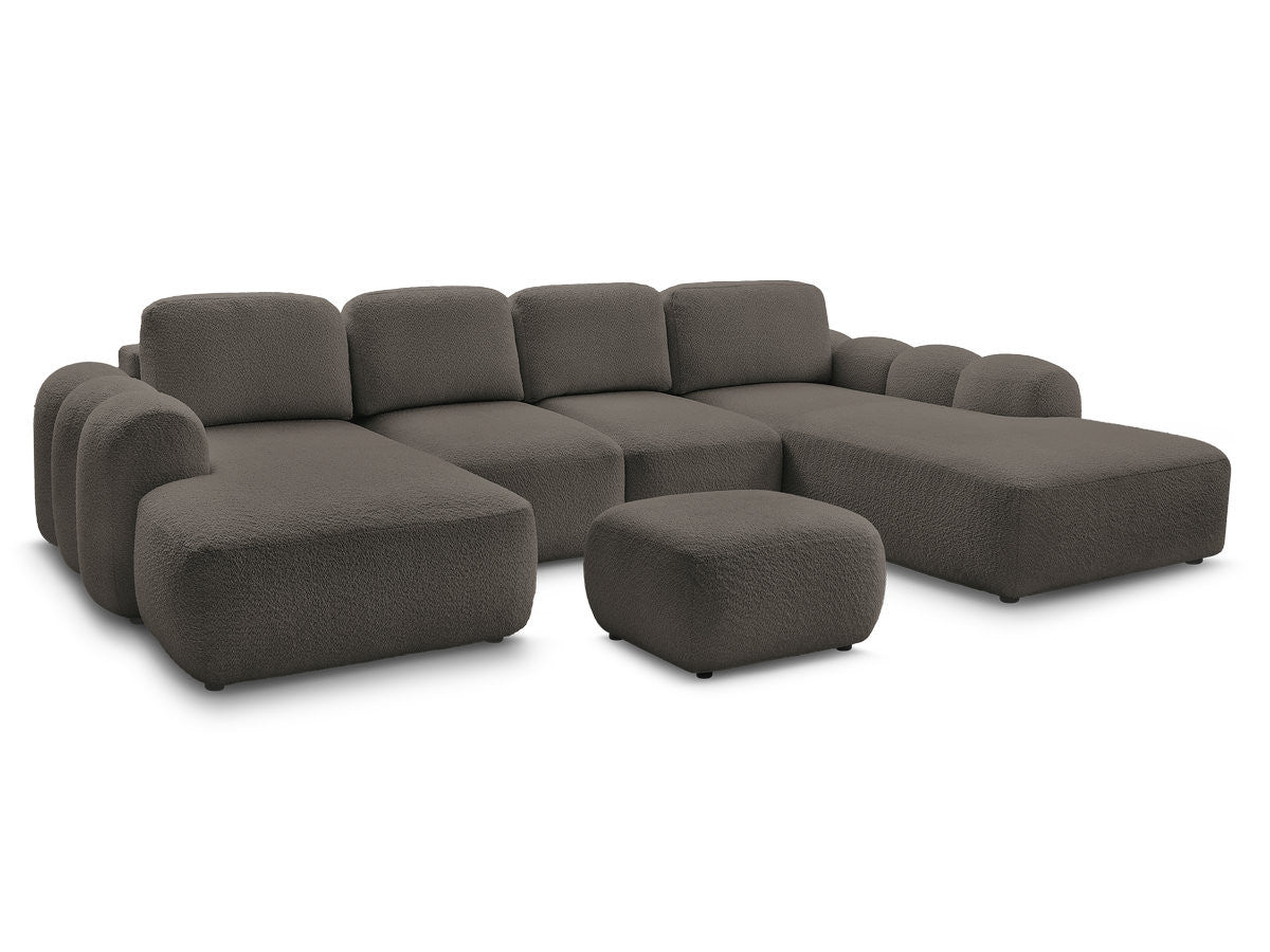 Canapé panoramique convertible coffre MONTAIGNE tissu bouclette avec pouf
