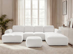 Canapé panoramique convertible coffre MONTAIGNE tissu bouclette avec pouf