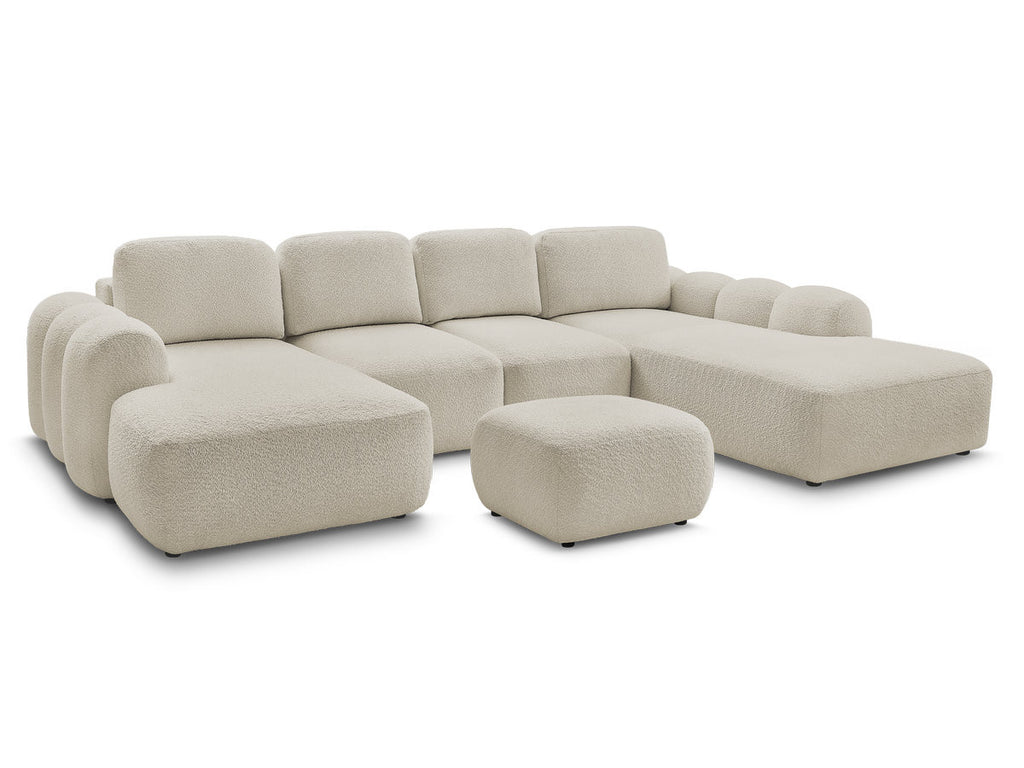 Canapé panoramique convertible coffre MONTAIGNE tissu bouclette avec pouf