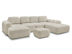 Canapé panoramique convertible coffre MONTAIGNE tissu bouclette avec pouf