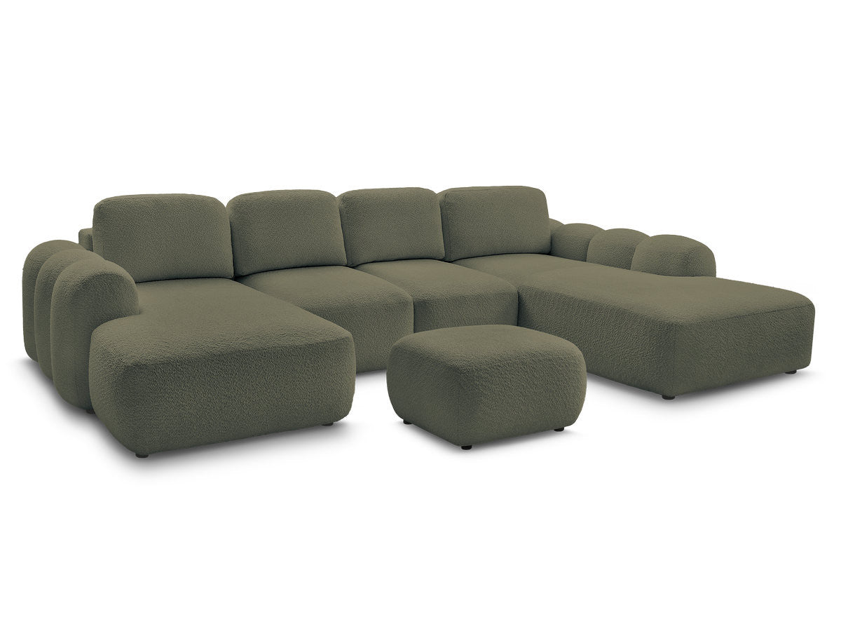 Canapé panoramique convertible coffre MONTAIGNE tissu bouclette avec pouf