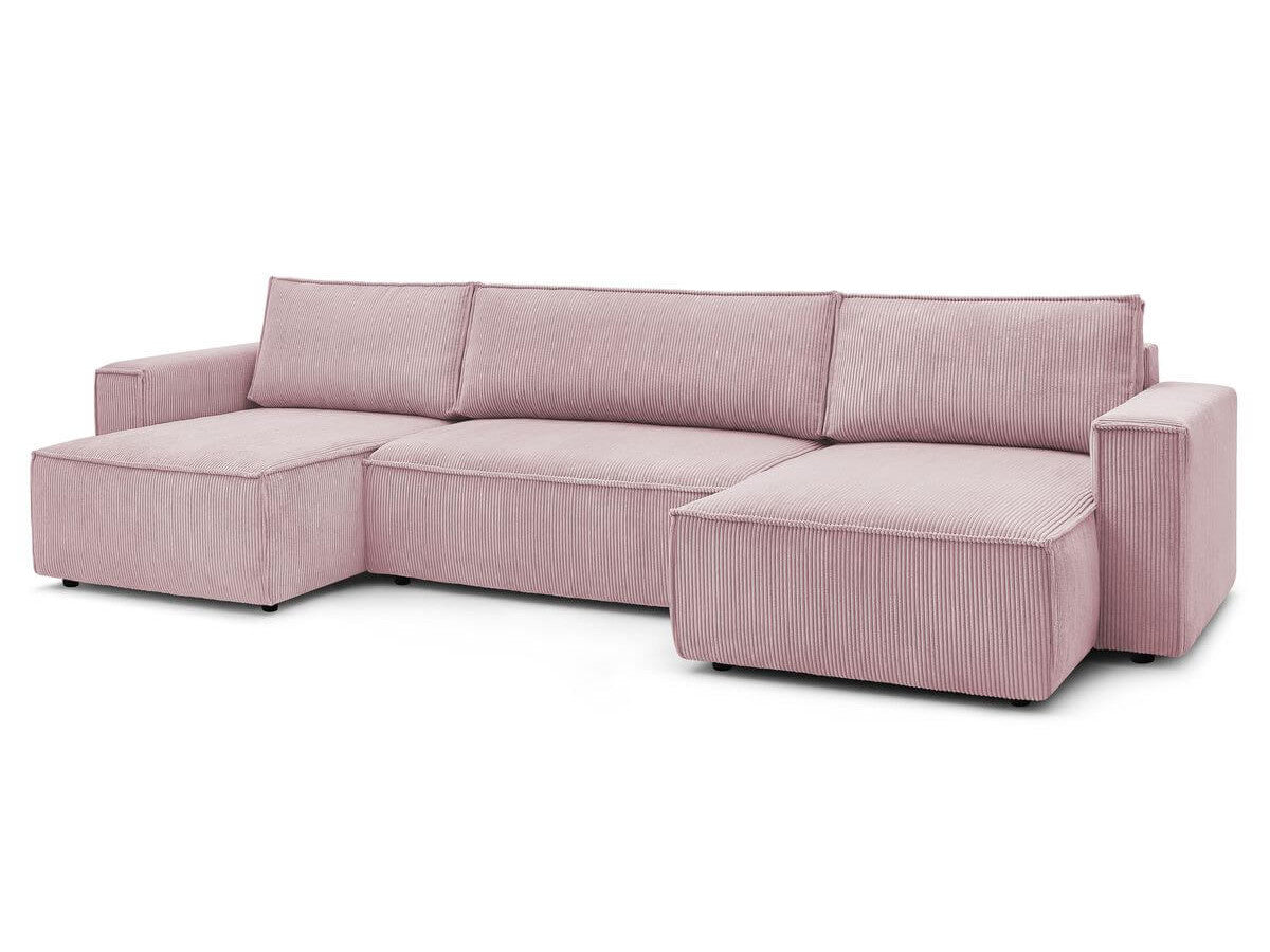 Canapé panoramique convertible coffre NIHAD velours côtelé avec pouf