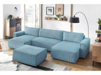 Canapé panoramique convertible coffre NIHAD velours côtelé avec pouf