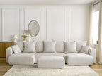 Canapé panoramique convertible coffre SIDONIE tissu chiné avec pouf