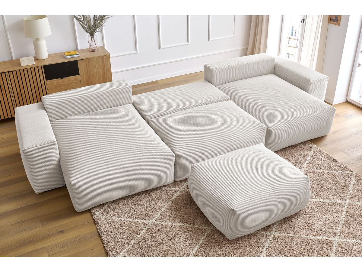 Canapé panoramique convertible coffre VOLTAIRE avec pouf