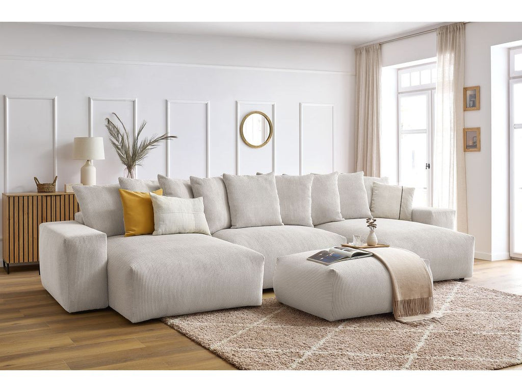 Canapé panoramique convertible coffre VOLTAIRE avec pouf