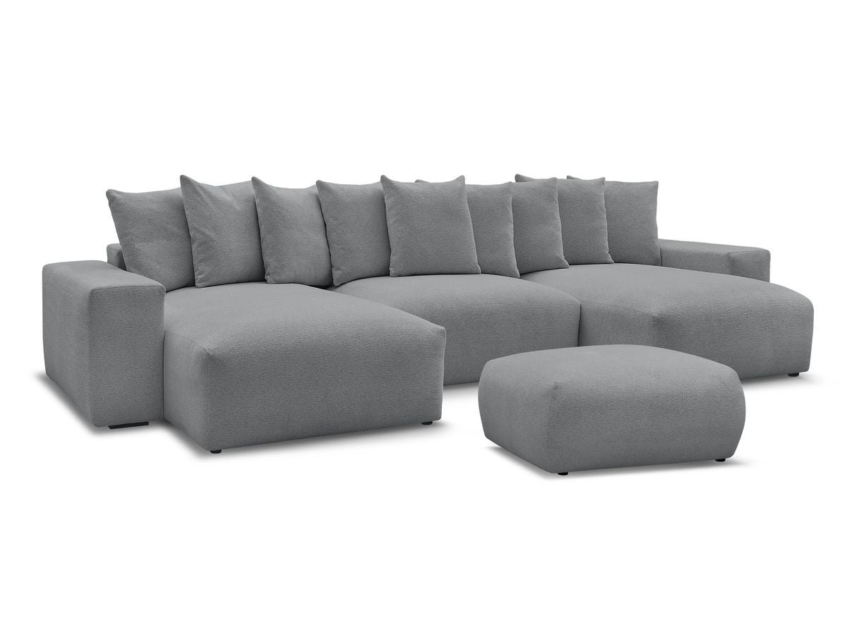 Canapé panoramique convertible coffre VOLTAIRE tissu chiné avec pouf