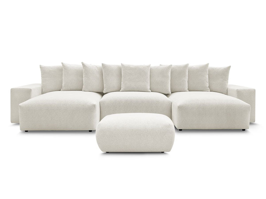 Canapé panoramique convertible coffre VOLTAIRE tissu chiné avec pouf