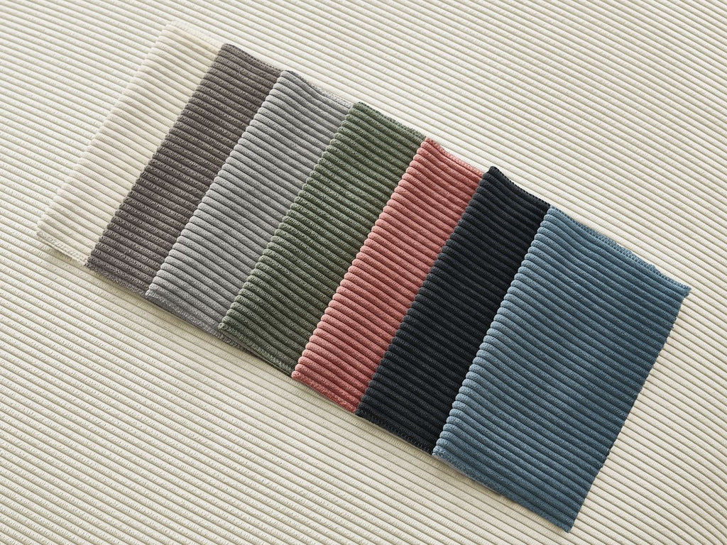 Canapé panoramique convertible réversible coffre SIDONIE velours côtelé avec pouf