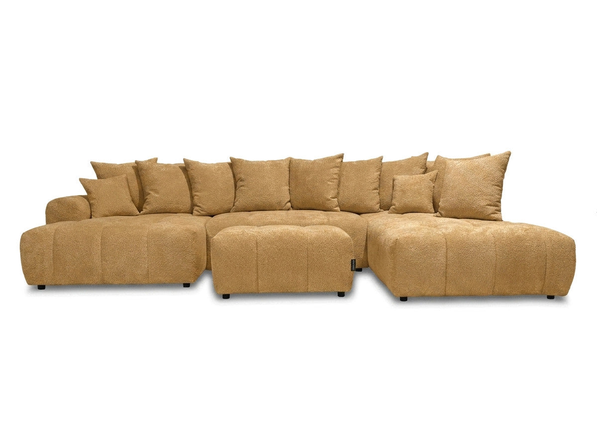 Canapé panoramique convertible ROXELANE tissu bouclette avec pouf