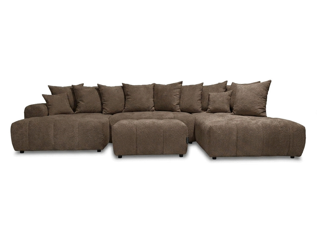 Canapé panoramique convertible ROXELANE tissu bouclette avec pouf