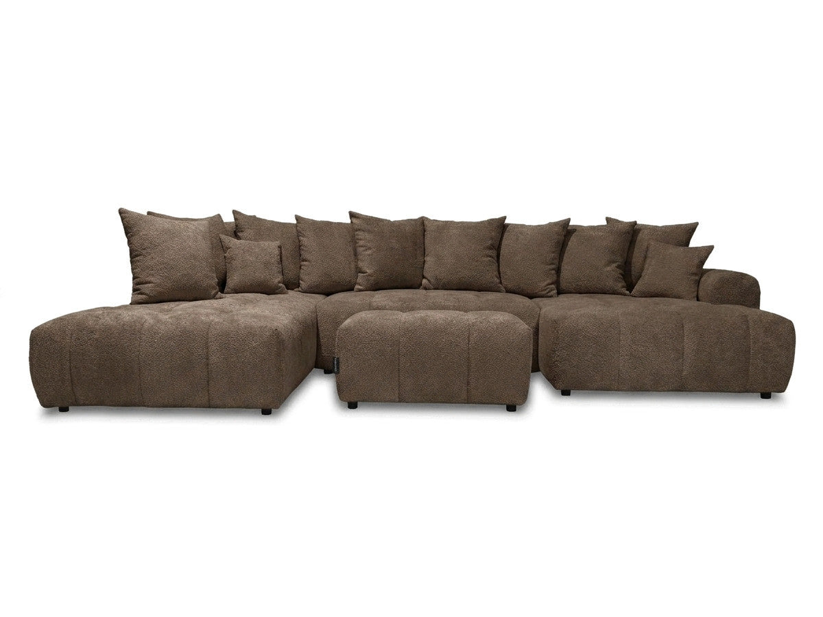 Canapé panoramique convertible ROXELANE tissu bouclette avec pouf