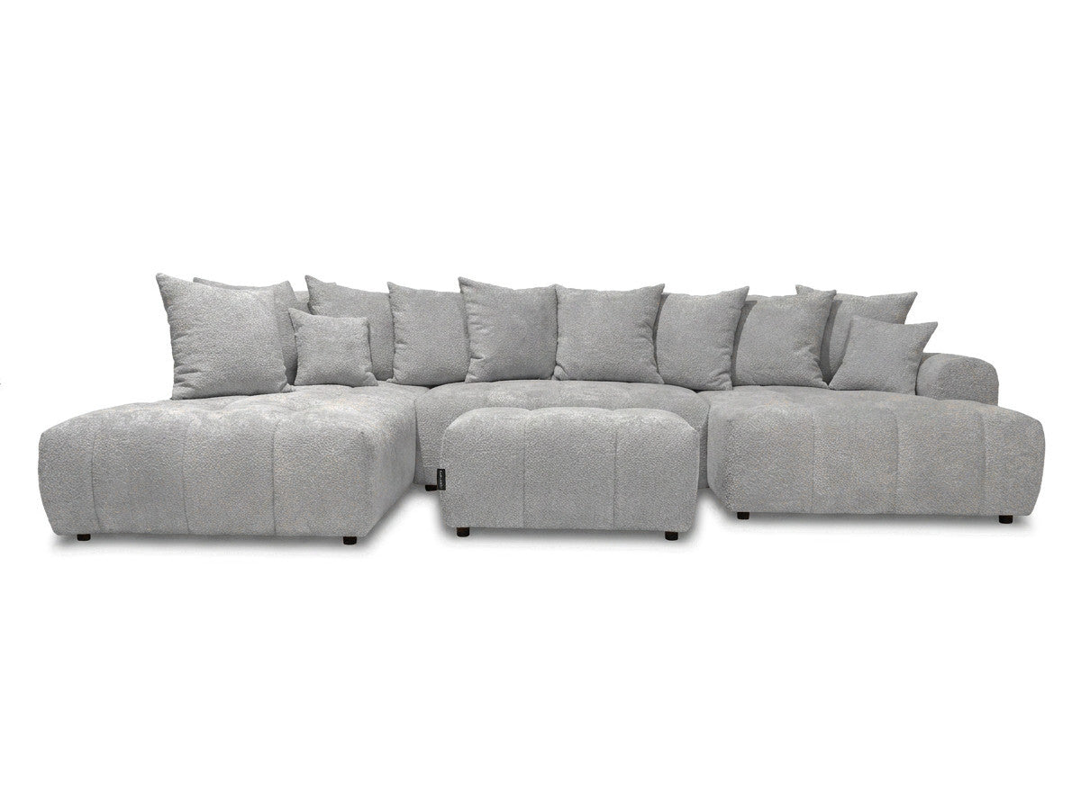Canapé panoramique convertible ROXELANE tissu bouclette avec pouf