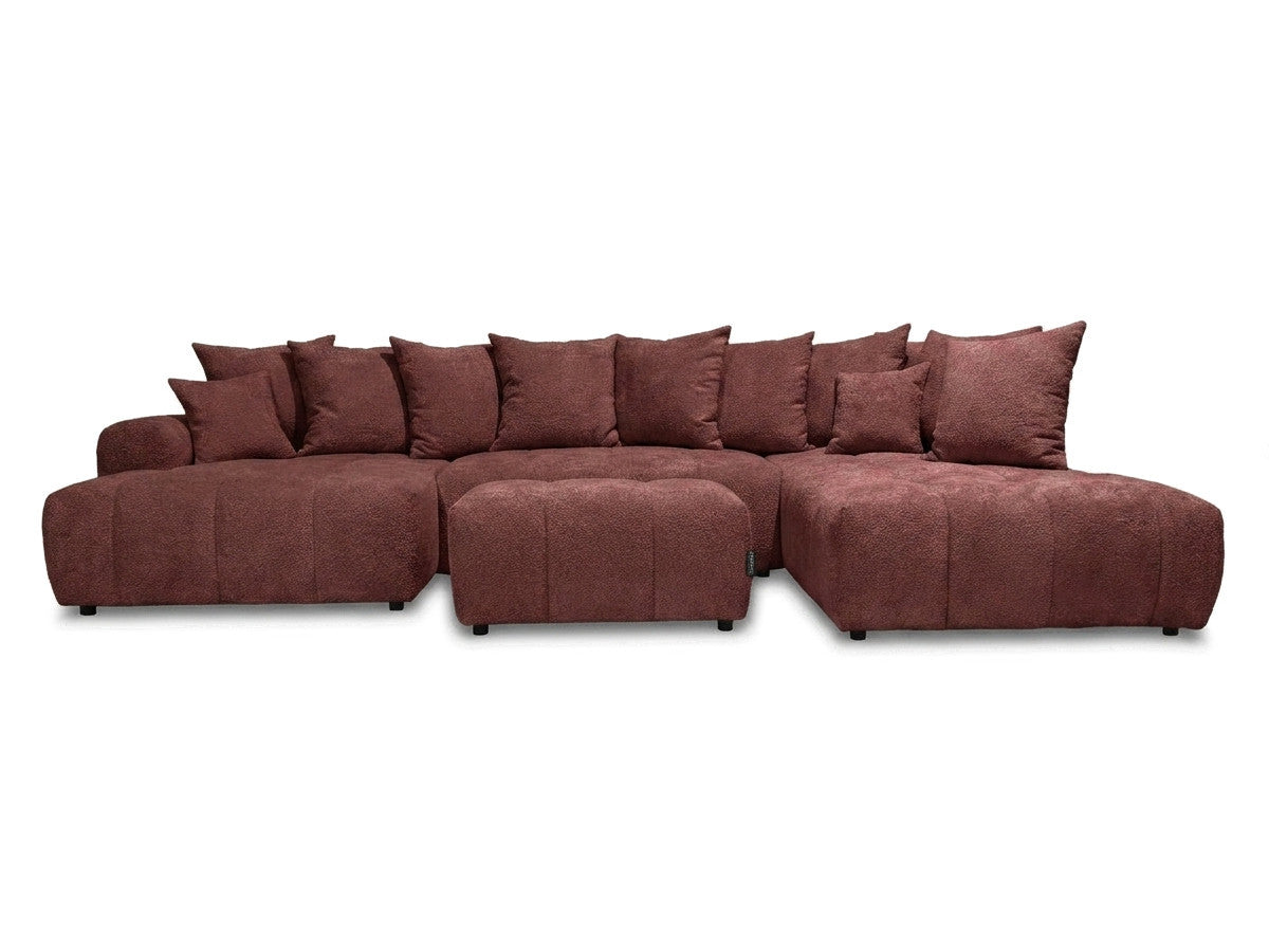 Canapé panoramique convertible ROXELANE tissu bouclette avec pouf