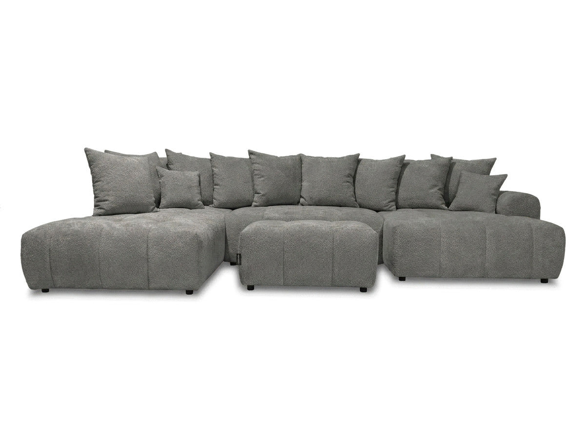 Canapé panoramique convertible ROXELANE tissu bouclette avec pouf