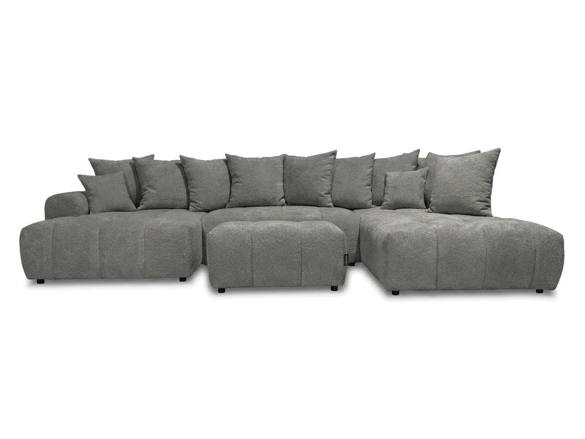 Canapé panoramique convertible ROXELANE tissu bouclette avec pouf