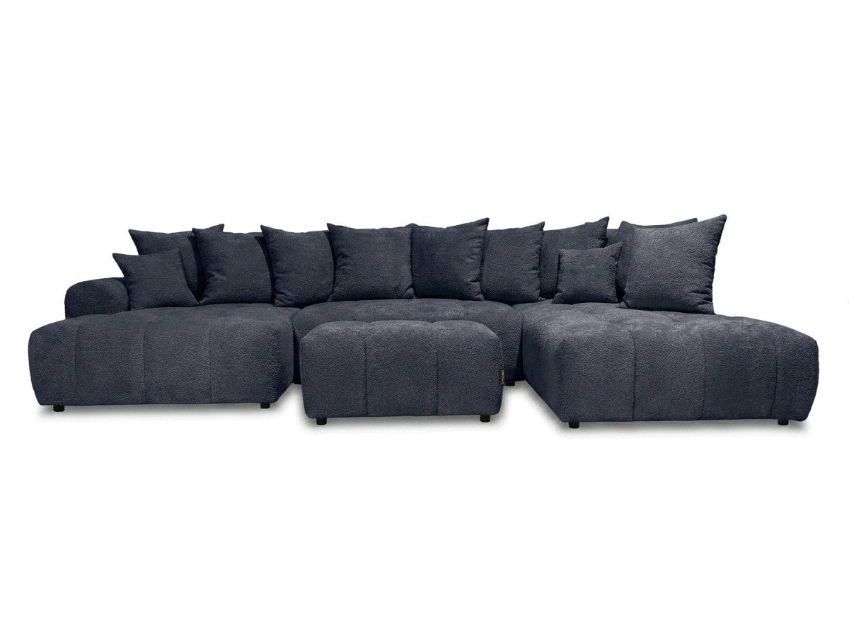 Canapé panoramique convertible ROXELANE tissu bouclette avec pouf