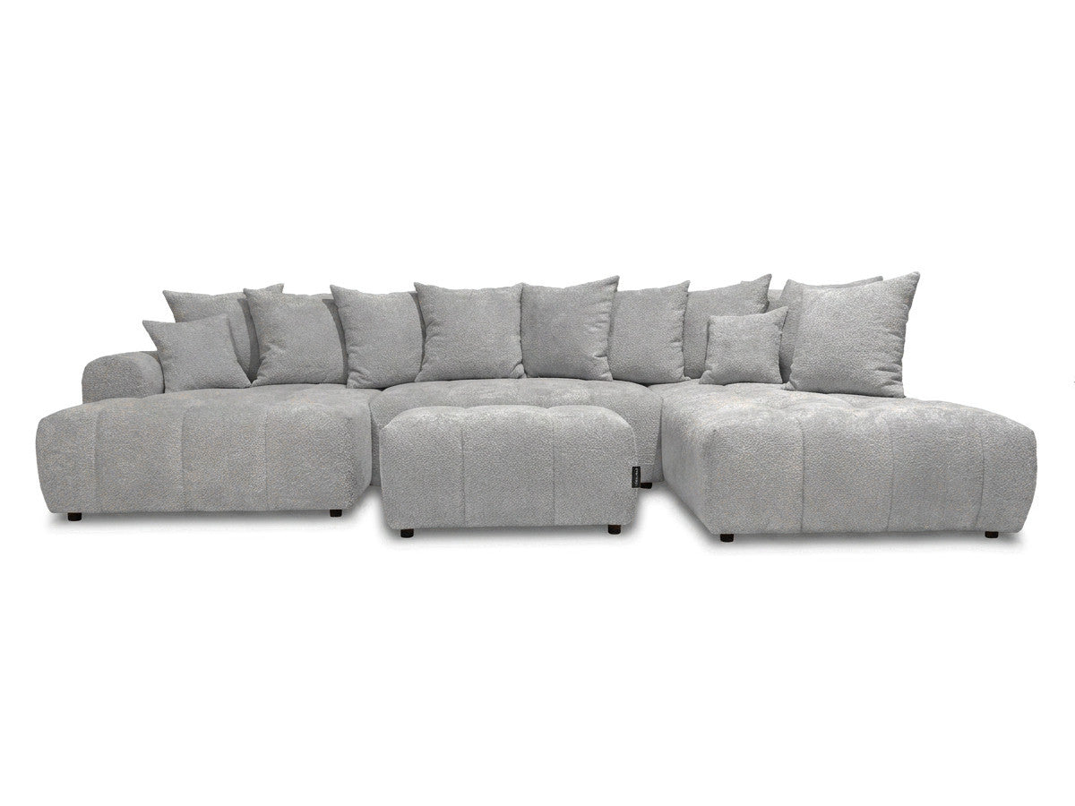 Canapé panoramique convertible ROXELANE tissu bouclette avec pouf